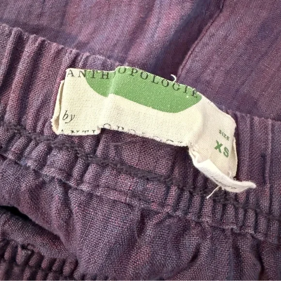 Anthropologie Purple Cropped Embroidered Linen Pants - Picture 9 of 10